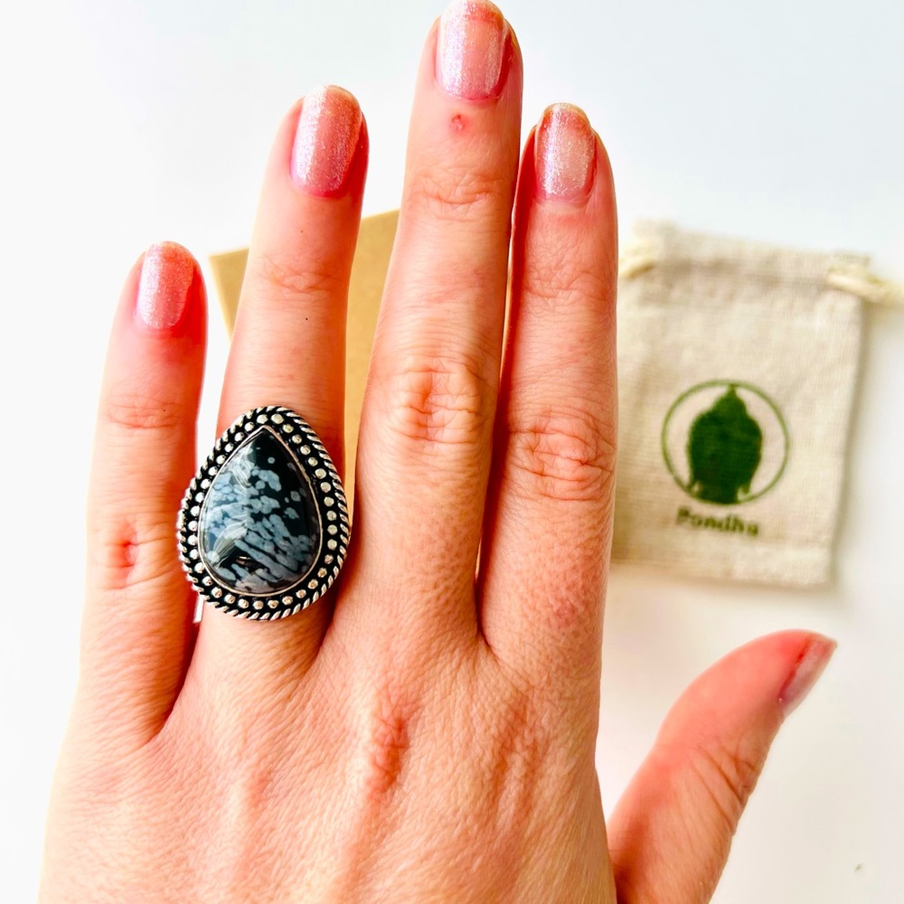 Snowflake Obsidian Sterling Silver Ring size 8